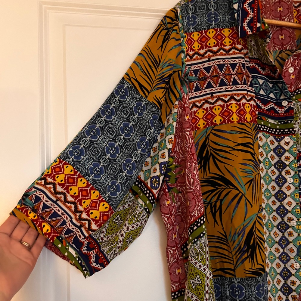 Cynthia Rowley Patchwork Tropical Floral Button Down Shirt Womens 2x Western - Picture 3 of 7